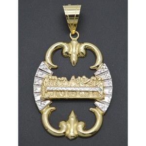 Real 10K Yellow White Gold Two-Tone Supper Horn Diamond Cut Pendant 7.1 grams